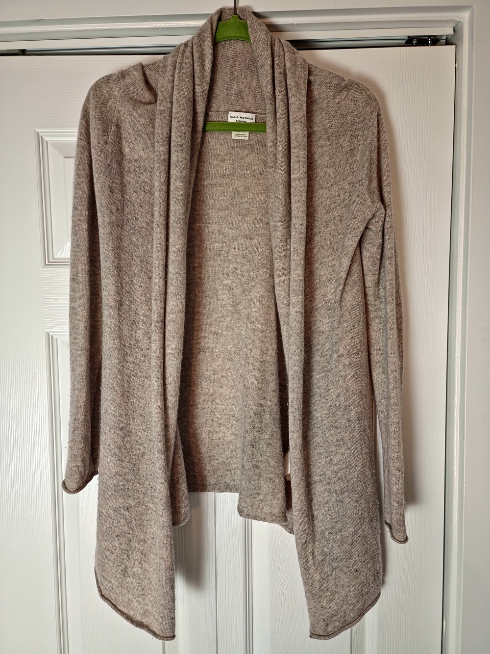 Club Monaco Cashmere Taupe Open-Front Draped Cardigan